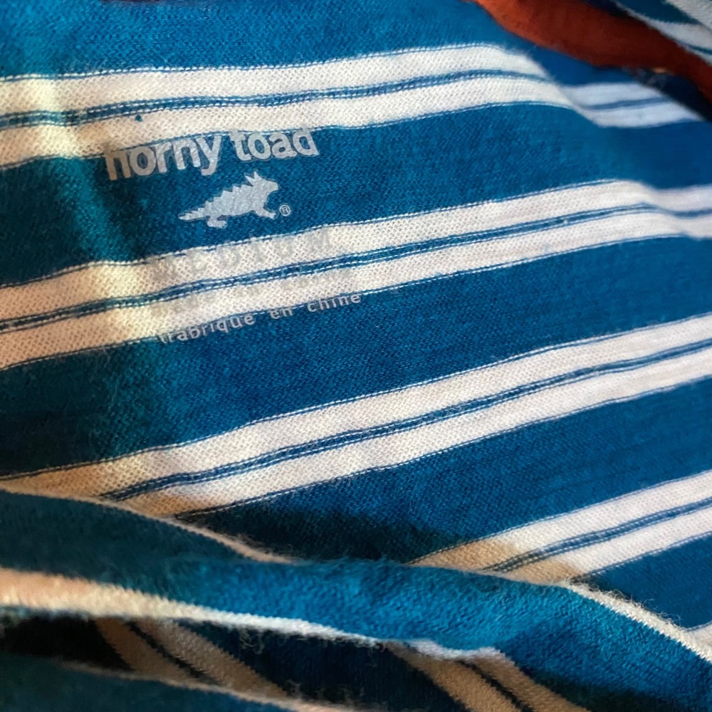 Horny Toad Womens Teal White Striped Organic Cotton Cowl Neck Top Shirt M - Picture 6 of 7